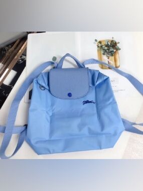 Longchamp Light Blue Nylon Backpack with Top Flap